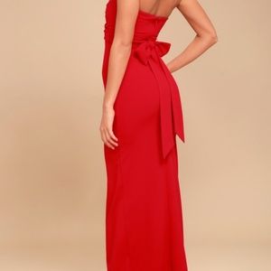 Red strapless maxi dress by lulus